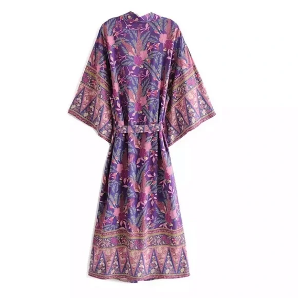 Boho Purple Floral Wisteria Kimono Duster Wrap - Picture 2 of 13